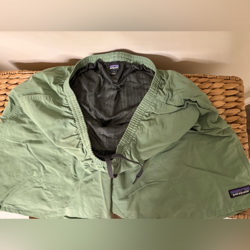 Green men’s Patagonia 7-inch baggies with liner